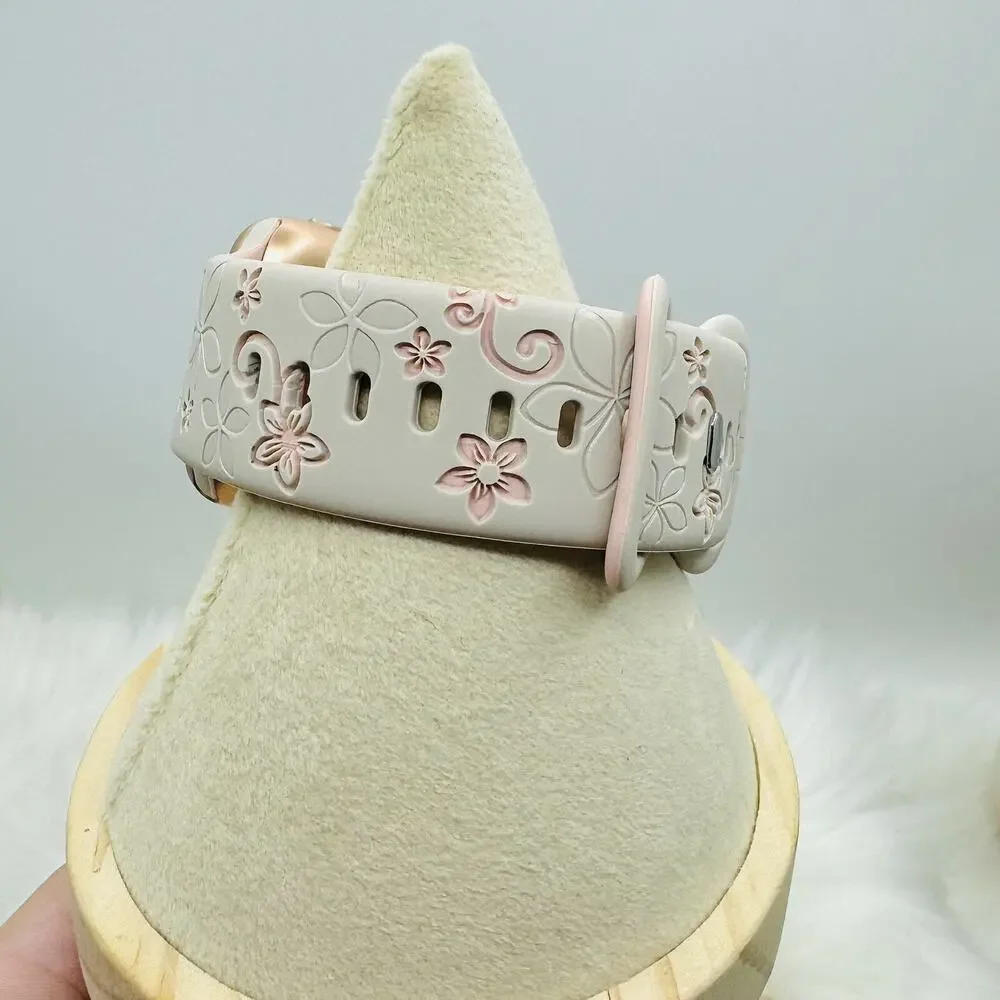 Floral Design Apple Watch Bands in Beige pink 42mm 44mm 45mm 49mm